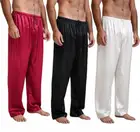 Мужская шелковая атласная пижама, Длинные свободные однотонные штаны, штаны для сна, повседневная одежда для сна, весна-лето 2019