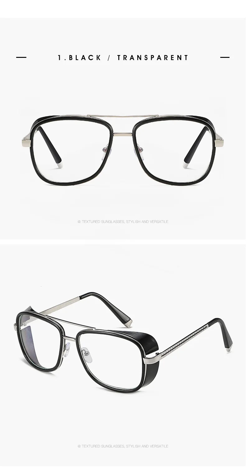 C1 black clear Модные мужские солнцезащитные очки Tony Stark Iron мужские ветрозащитные солнцезащитные очки в стиле стимпанк женские металлические очки для путешествий UV400 - Цвет линз: C1 black clear