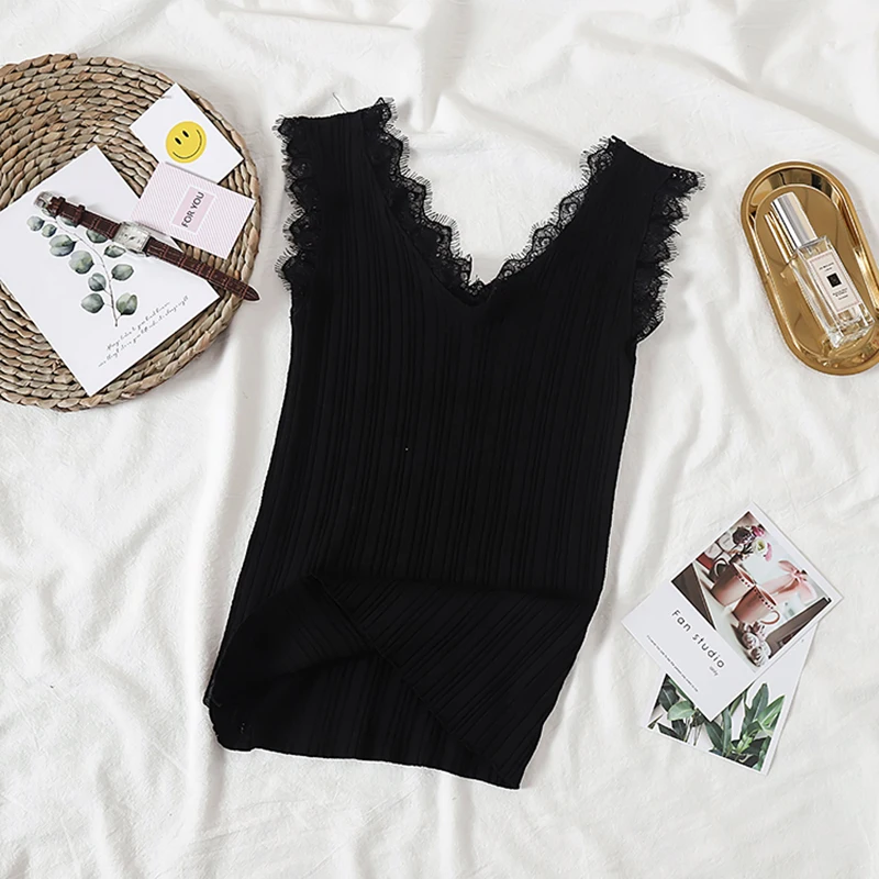 Новинка, весенние Трикотажные топы, кружевные сплошные швы, v-образный вырез, топики для женщин, тонкая верхняя одежда, рубашка, жилет