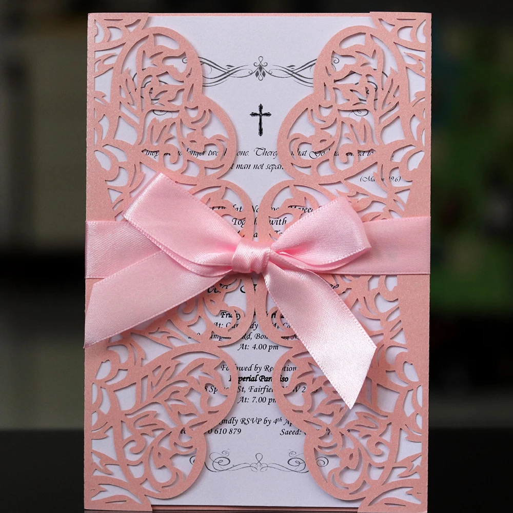 10Pcs/set Hollow Wedding Invitations Card Elegant Engagement Invitation Ribbon Without Envelope Seals | Дом и сад
