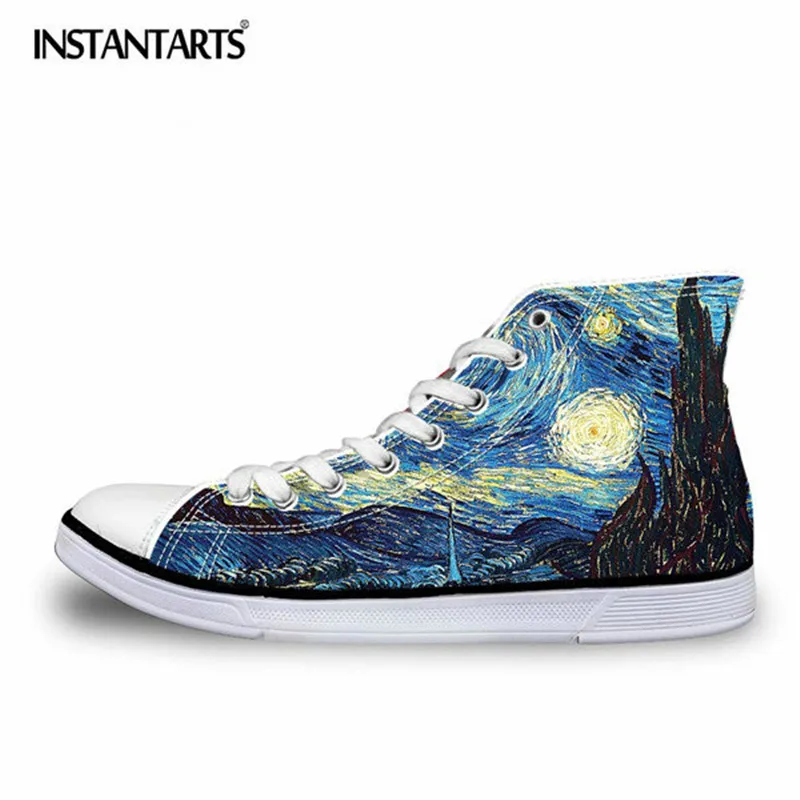 

INSTANTARTS Fashion Men High Top Canvas Shoes Cool 3D Hand Paint Art Printing Lace-up Vulcanize Shoes Male Comfort Flat Shoes