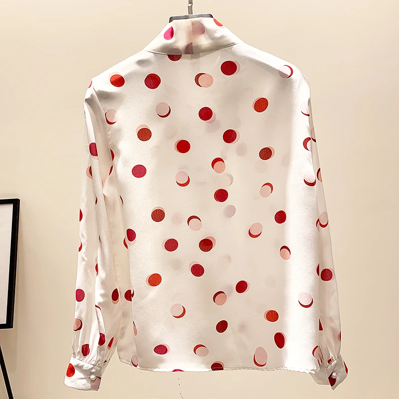 

MUMUZI women red dot print white shirts blouse female casual long sleeve shirts bow tie ol fashion blouses shirt tops