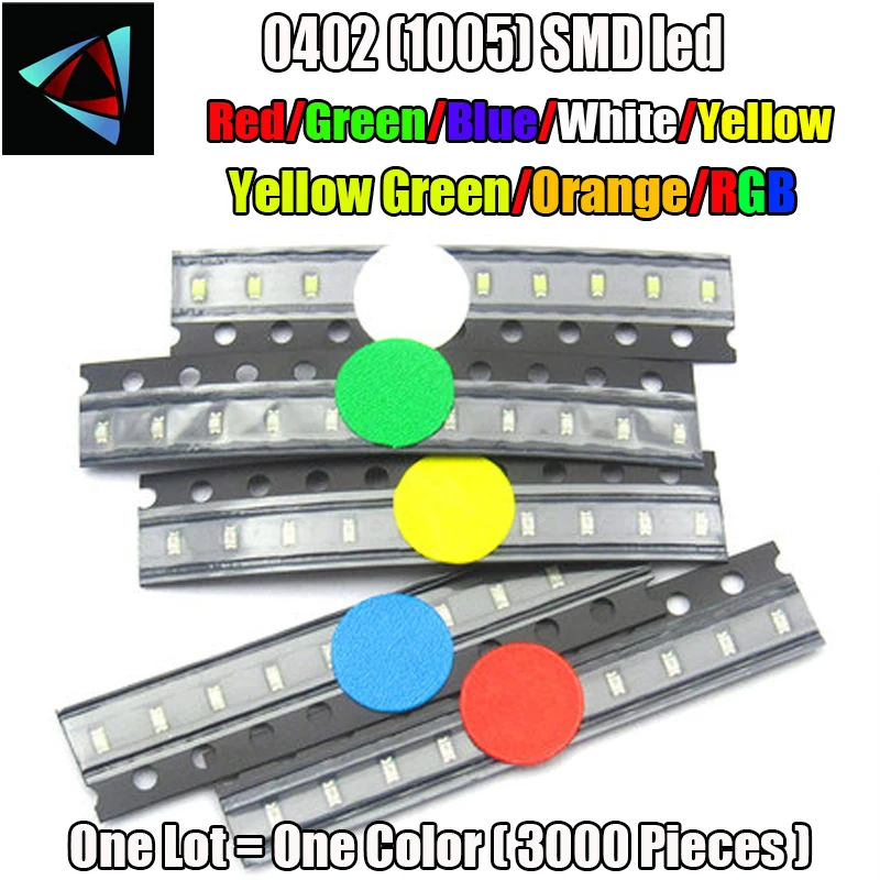 3000 шт. 0402 SMD светодиодный светильник smd красный желтый синий зеленый белый теплый белый 0 диапазон RGB 1,0*0,5*0,4 мм 1005 супер яркий