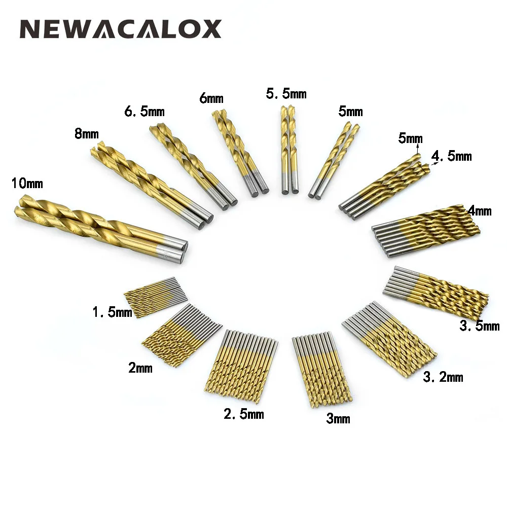 NEWACALOX HSS Сверло Набор инструментов 1 5 мм 10 Титан покрытием Нержавеющая сталь