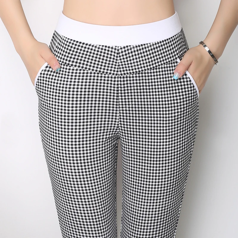 

Summer ice silk pants female thin section flower pants high waist elastic thin seven points small feet printed casual pants W448