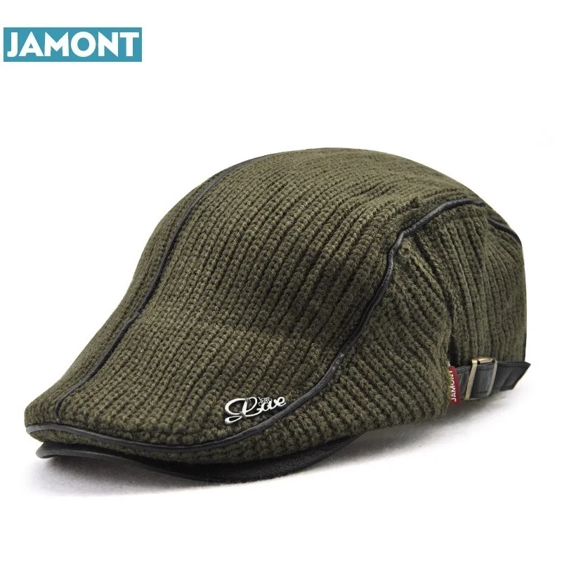 JAMONT осень-зима крючком берет Пряжка Шляпа Для мужчин Для Женщин Военной козырьки Сгущает Досуг шерсть теплые вязаные Кепки Casquette