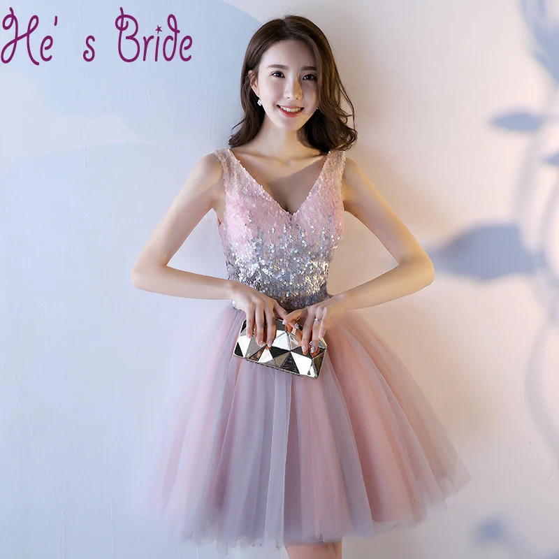 Блестящее женское платье с V образным вырезом без рукавов до колена|prom dresses 2017|prom