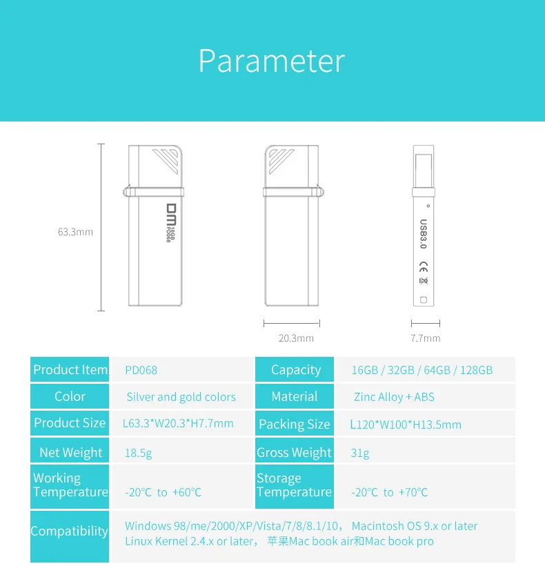 DM PD068 256 ГБ USB флеш-накопитель 128 Гб металл 64 Гб Флешка USB 3,0 карта памяти 32 Гб флеш-накопитель реальная емкость 16 Гб USB флешка