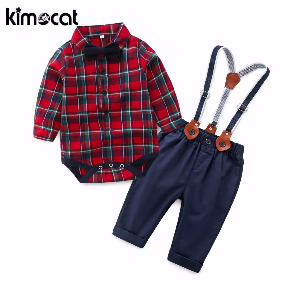 

Kimocat Boys Clothing Set Gentleman Plaid Shirt+Overalls Baby Boy Clothes Spring Autumn Long Sleeve Infant Kids Clothes Newborn