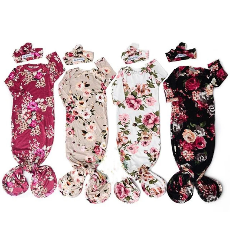 Cute Newborn Baby Girl Floral Sleeping Bag Sleep Sack Wrap Swaddle+Headband Set | Footies