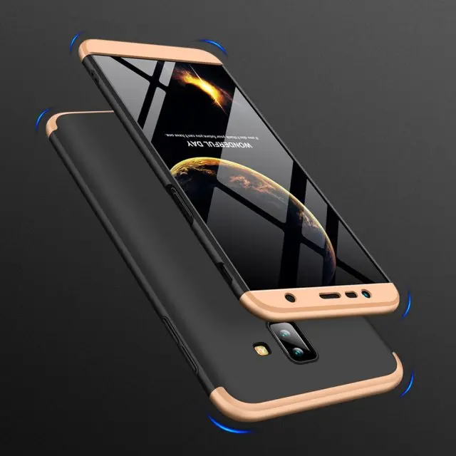 Чехол для samsung Galaxy J6 Plus, полная защитная оболочка, противоударный жесткий Гибридный ПК чехол для телефона Galaxy J6 Prime Coque - Цвет: Gold Black Gold