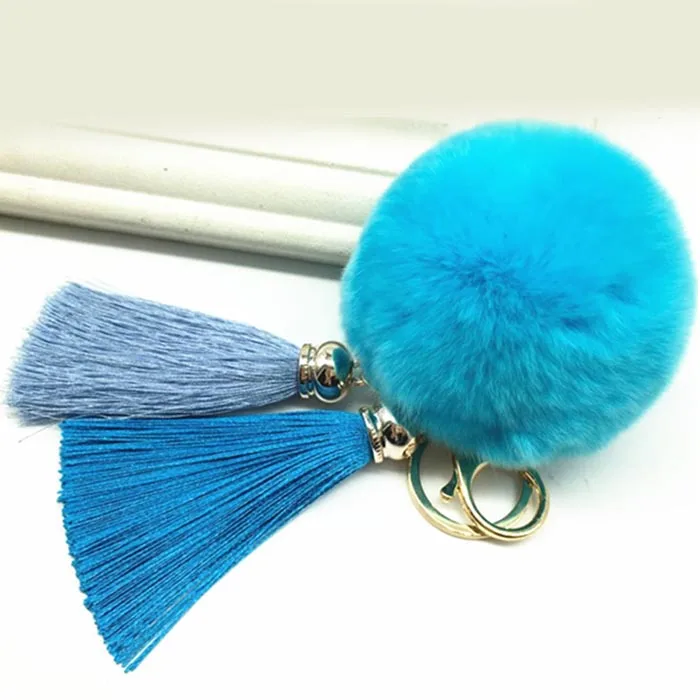 

New Hot sale Tassel Pompom Car Key Ring Pendant Fur Ball Keychain Rabbit Fur Plush Fur Key Chian POM POM Keychain EH629