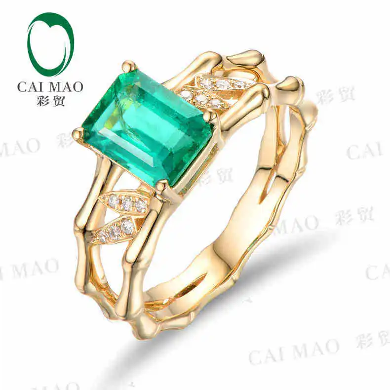 

CaiMao 1.32 ct Natural Emerald 18KT/750 Yellow Gold 0.06 ct Full Cut Diamond Engagement Ring Jewelry Gemstone