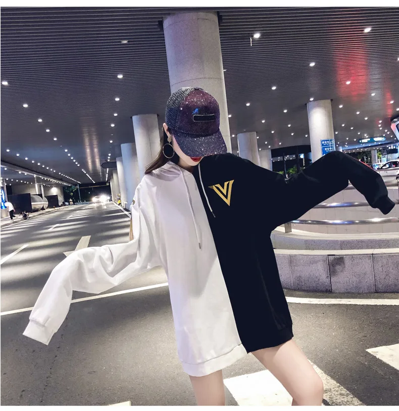 

Крутые женские толстовки с капюшоном с крыльями, свитшоты, новинка 2018, пуловер свободного кроя, Женский студенческий тонкий черно-белый пул...