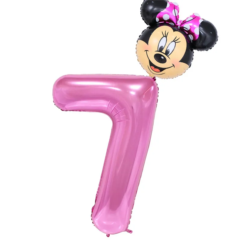pink 7 2 шт., 40 дюймов, розовые, черные фольгированные воздушные шары с цифрами, для мальчиков и девочек 1, 2, 3, 4 месяца, на день рождения, с изображением головы Микки и Минни, воздушные шары из фольги, вечерние украшения - Цвет: pink 7