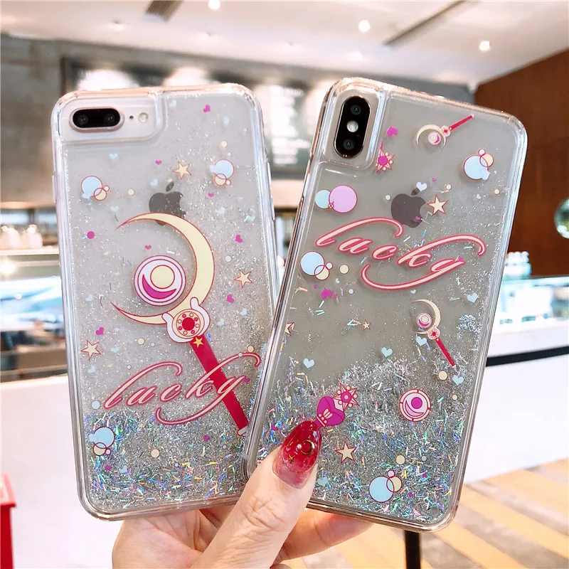 Для iphone 7 plus милый матросский Луна динамичный яркий блестящий жидкий зыбучий