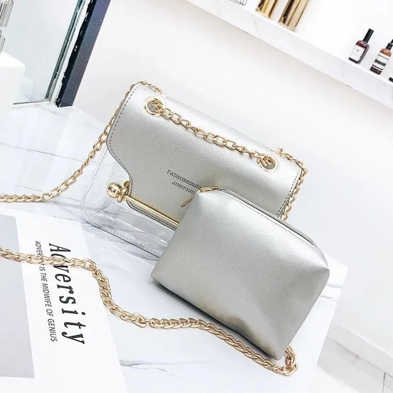 2019 Fashion Women Brand Design Small Square Shoulder Bag Clear Transparent PU Composite Messenger Bags New Female Handbags