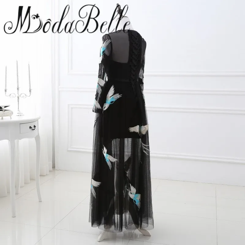 2017 Real Photos Embroidery Evening Dress Long Sleeve Black Formal Gowns Party Dinner Dresses For Women Abiye Elbise | Свадьбы и