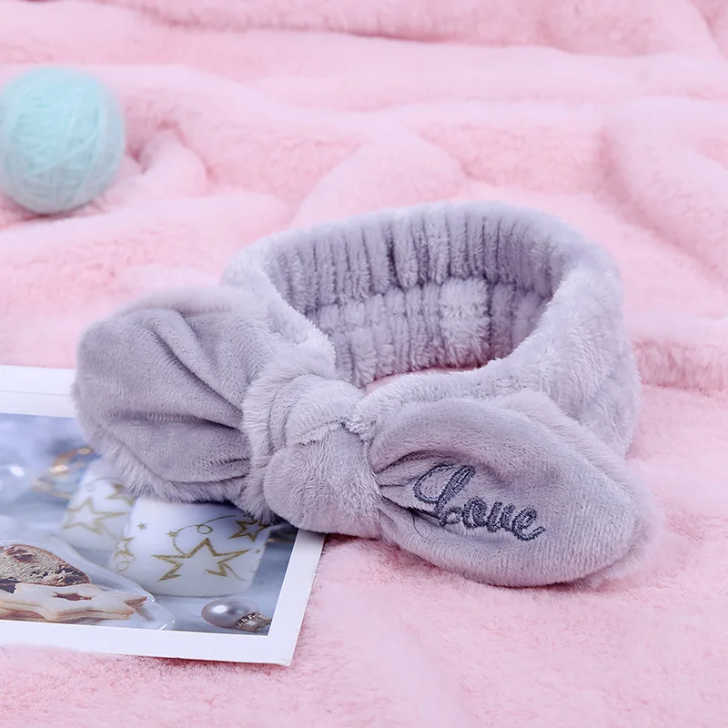 Серый Новинка, мягкий бантик из кораллового флиса с надписью «Love», повязки на голову для женщин и девочек, милый держатель для волос, повязки на голову, головные уборы, аксессуары для волос - Цвет: Серый