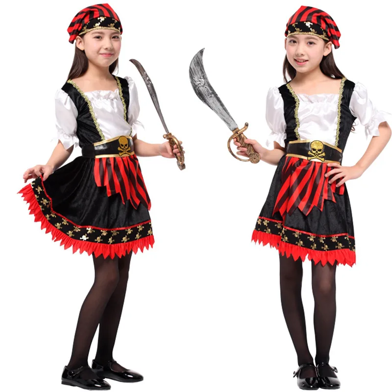 

Kids Girls Caribbean Pirate Girl Costumes Christmas Carnival Halloween Masquerade Clothing Children Fancy Dress Cosplay Clothes