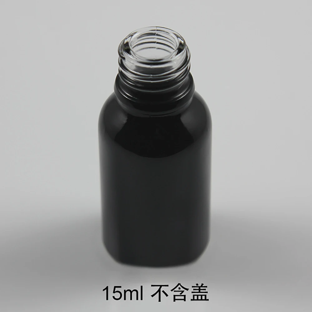15ml shiny black empty bottle without any caps, could match with sprayer pump or dropper glass container 18 mm