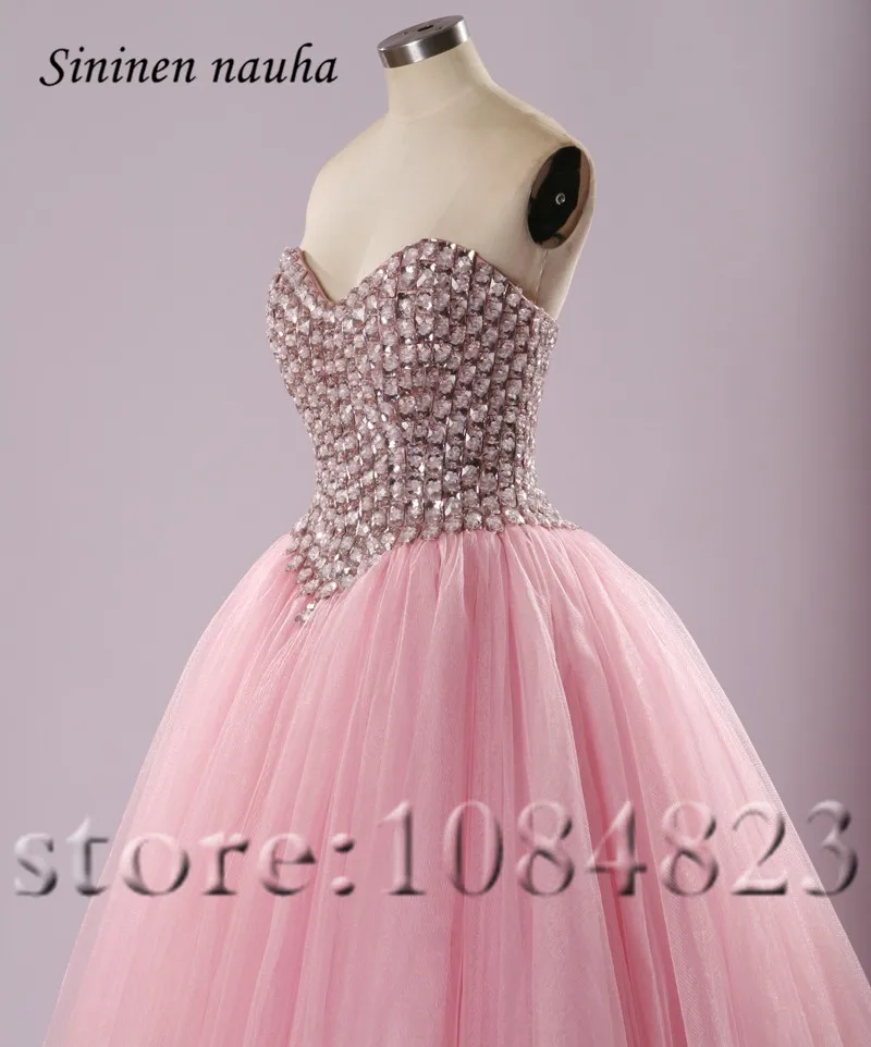 

Pink Quinceanera Dresses Prom Party Dress Sweetheart Crystals Tulle Dance Ball Gown Vestidos De 15 Anos Sweet 16 Dresses 157