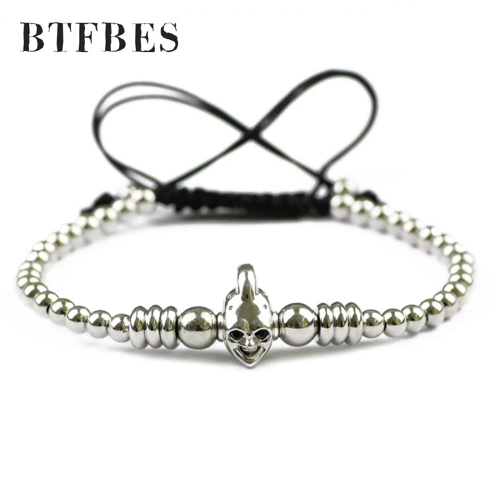 BTFBES bracelet men Cartoon Head &amp Coin Spacer beads gold charm bracelets bangles Braiding Macrame Bracelet Women Men jewelry | Украшения