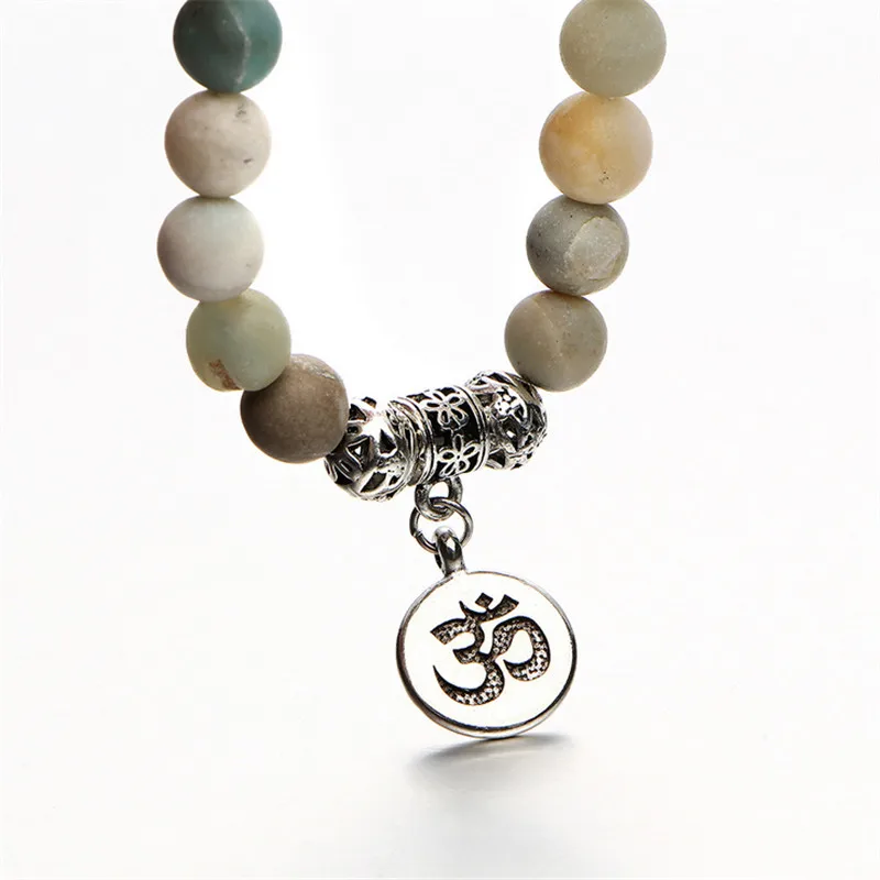 

1 Pcs 8mm Natural Stone Buddhist Buddha OM Lotus Bracelet For Women Prayer Yoga Charm Rosary Bracelets Men Jewelry Dropshipping