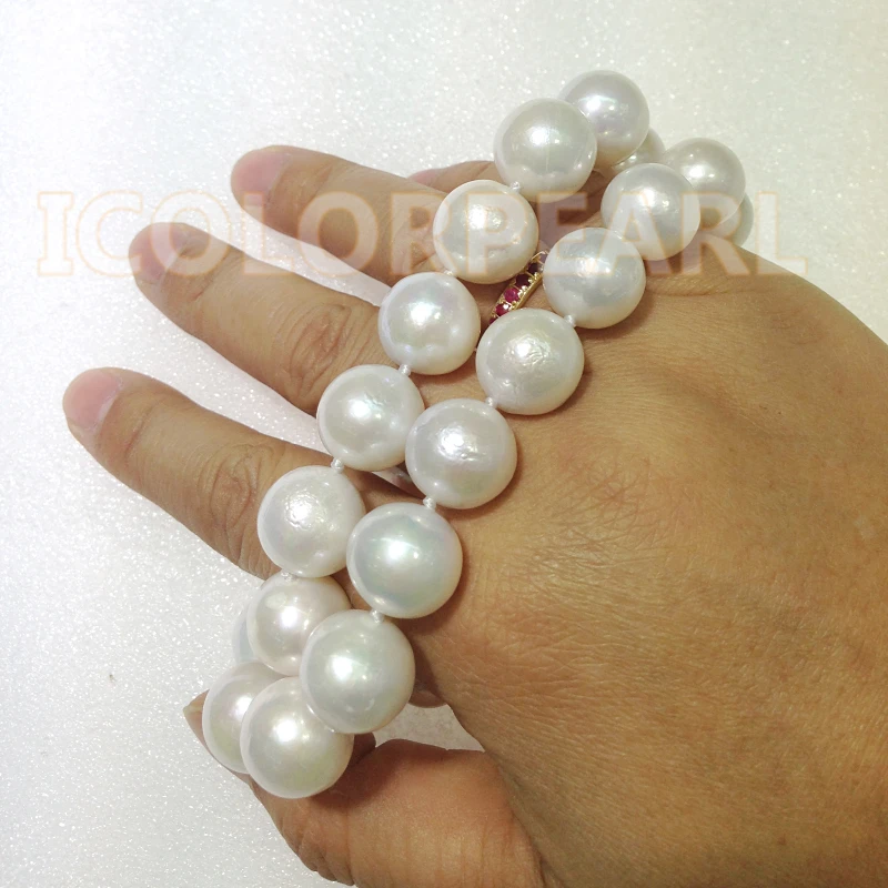 ?? を最高の宝石用レディース!最大12〜16ミリメートルラウンド白養殖天然淡水真珠のネックレス。