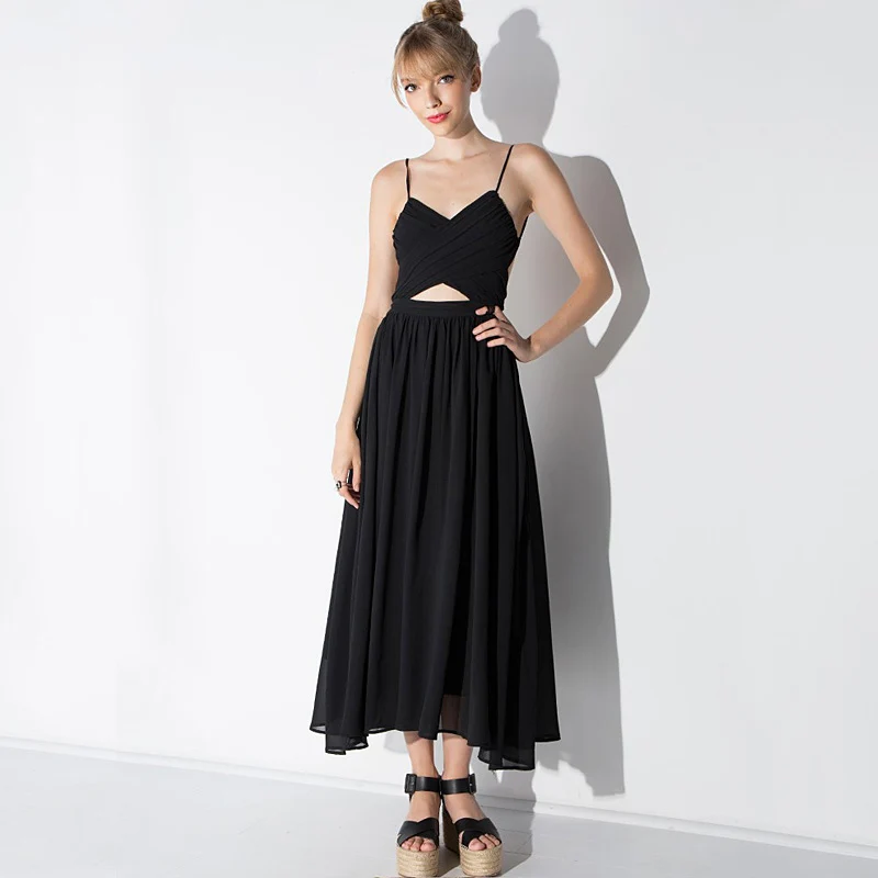 Summer dress women black sexy backless strap long dresses ladies sleeveless chiffon high waist slim thin female ZD2151 | Женская одежда