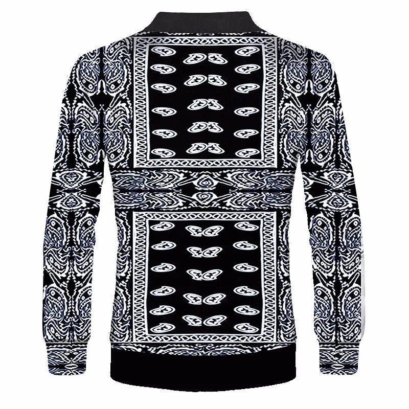 

OGKB Men's Printing Black Bandana Paisley 3D Jackets Coats Cashew Flower Zipper Outwears Man Long Sleeve Stand Collar Overcoats