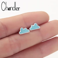 chandler creative cute mini cloud stud earrings for woman girls female blue enamel earring minimalist trendy jewelry party