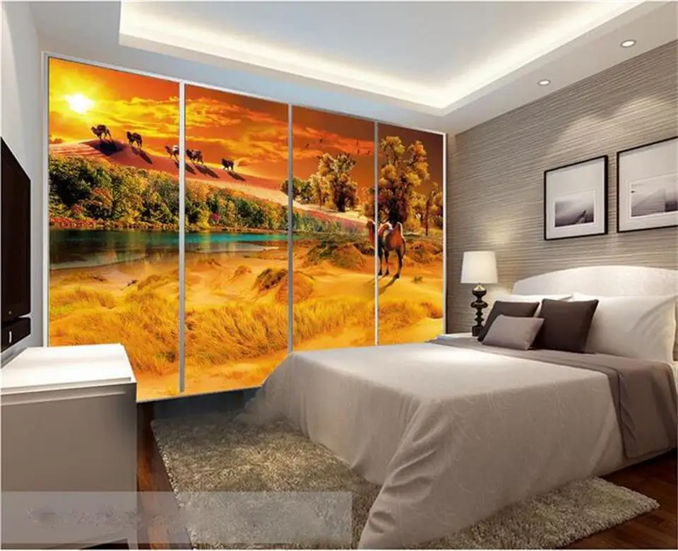 Пользовательские 3d фото обои кровать комната росписи пустыня верблюжье дерево