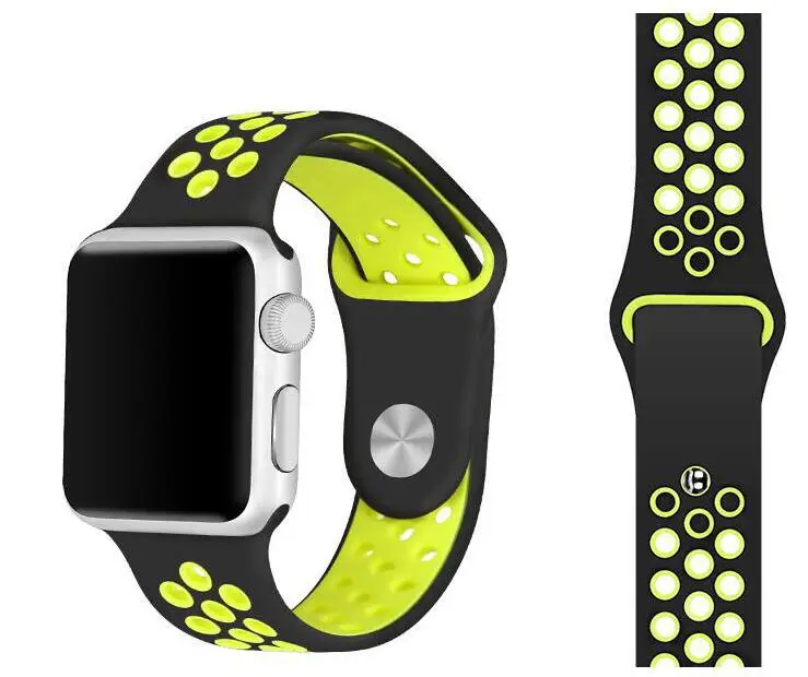 blackyellow Гибкий Спортивный ремешок для Apple Watch, силиконовый ремешок серии 5/4/3/2/1 38 42 мм 40 мм 44 мм, браслет для iwatch 5 4 3 2 1 - Цвет ремешка: blackyellow