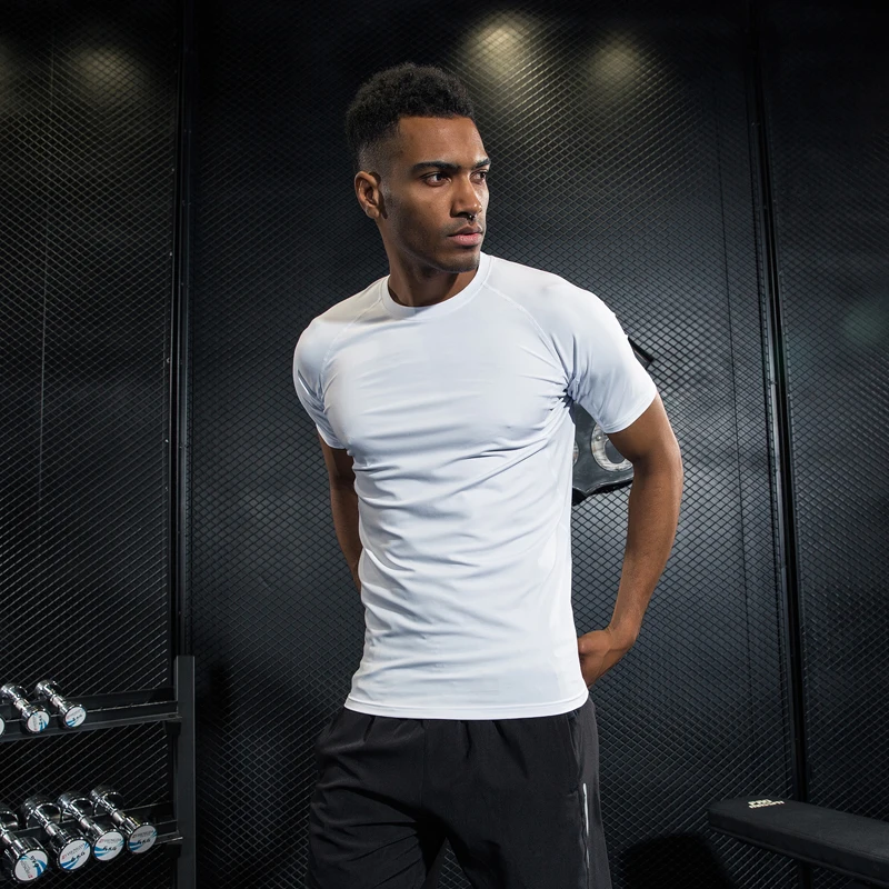 2019 Новый атлетика высокая эластичность спортивная рубашка Для мужчин короткий