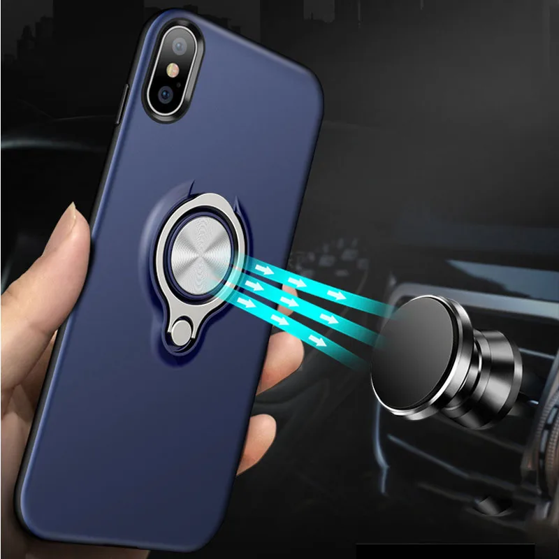 Phone Case For iPhone XS MAX XR X Luxury Finger Ring Holder 6 6S 7 8 Plus Solid Color Hard Kickstsand Cover | Мобильные телефоны и