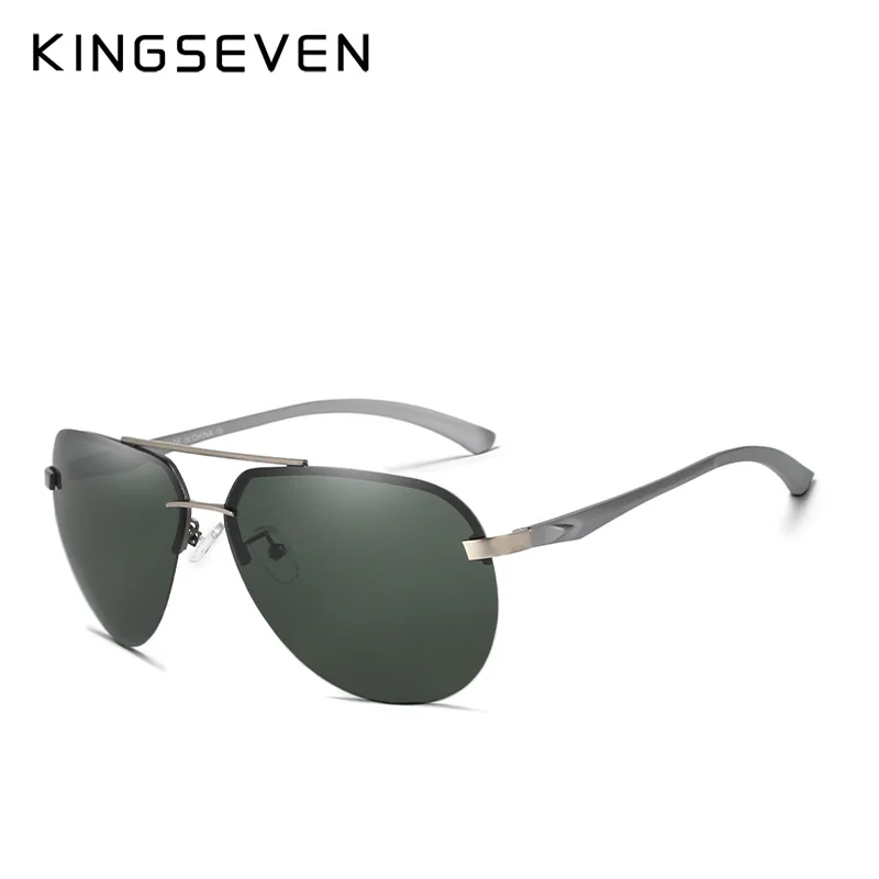 GRAY GREEN KINGSEVEN, фирменный дизайн, алюминий, пилот, поляризационные солнцезащитные очки, мужские, Ретро стиль, металлическая оправа, солнцезащитные очки для вождения, мужские очки - Цвет линз: GRAY GREEN