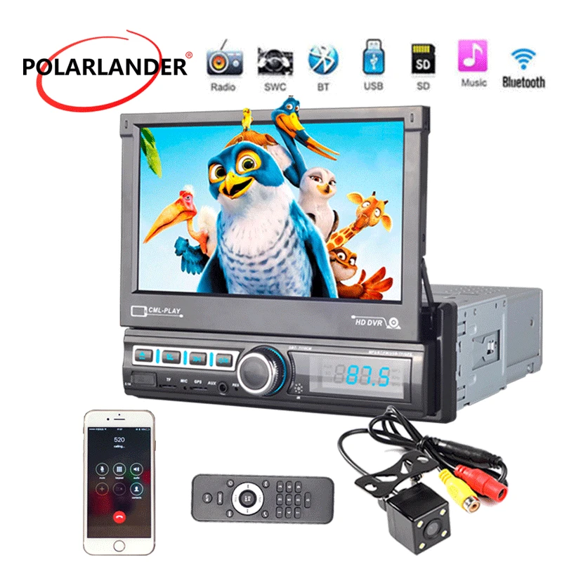 With rear camera 1 DIN 7''Touch Screen Radio Cassette Player Retractable Car GPS Navigation U Disk Playback Reversing Image Bluetooth Auto Radio - Цвет: With rear camera
