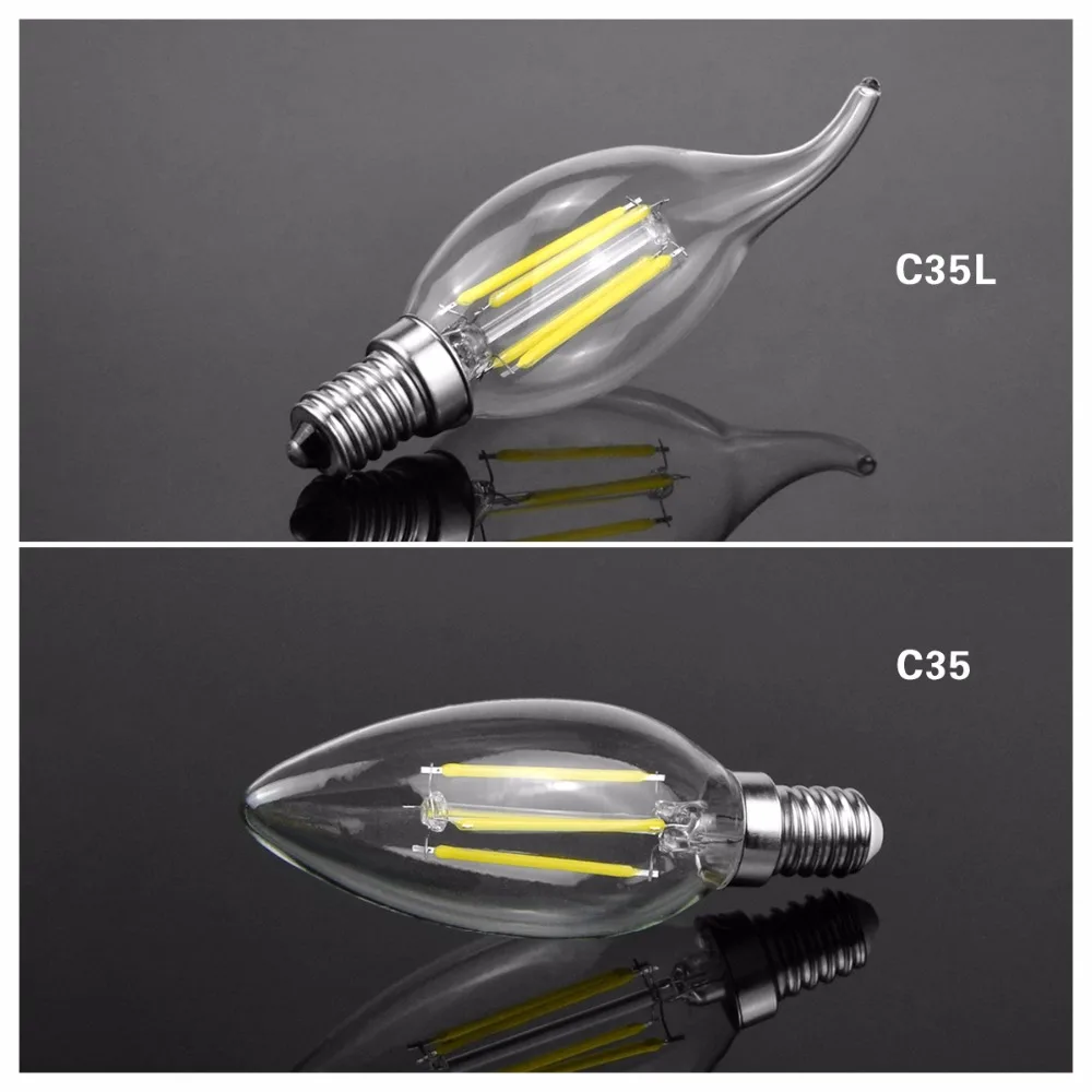 6 шт./лот E14 Светодиодный светильник в форме свечи W 4W 6W 110V 220V Edison накаливания