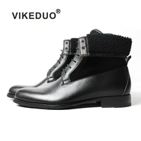 vikeduo 2019 handmade black classic male boot fashion casual luxury heel genuine leather shoes ankle snow winter fur men boots