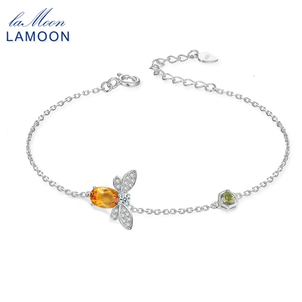 LAMOON Bee 5x7 мм 100% натуральный Овальный цитрин 925 пробы серебряные ювелирные изделия цепочка с покрытием из