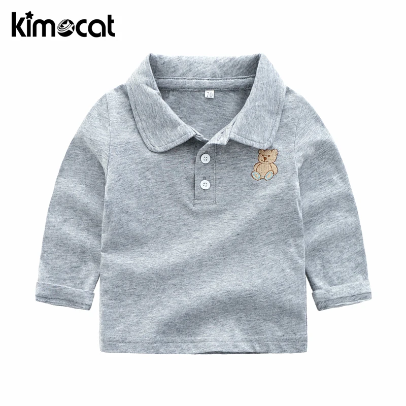 Kimocat Baby Boy Clothes Long Sleeve Spring Autumn Children's Lapel Embroidered Bear Clothing T-shirt boys Tops |