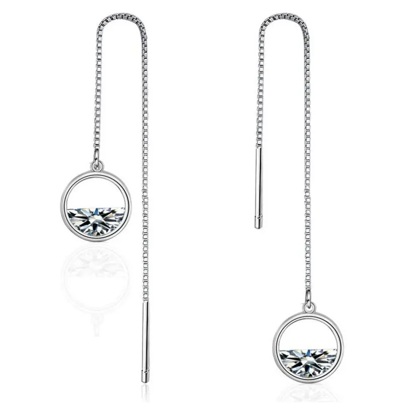 925 Sterling Silver Dazzling CZ Zircon Charm Earrings For Women Long Tassel Ear Line pendientes Fashion Jewelry | Украшения и