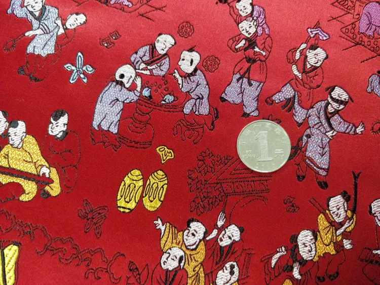 Chinese Silk Brocade Dobby Fabric Tang Costume Cheongsam Traditional Wedding Quilt Cover Cushion Pillowcase Red Hundred Children | Дом и сад