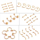 2 шт.лот 10 видов дизайна золотые хирургические стальные кольца для бровей, пупок живота, губ, языка, носа, пирсинга, ювелирные изделия, оптовая продажа