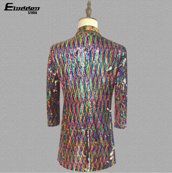 

Color sequins clothes men long suits designs masculino homme stage costumes singers jacket men blazer dance star style dress