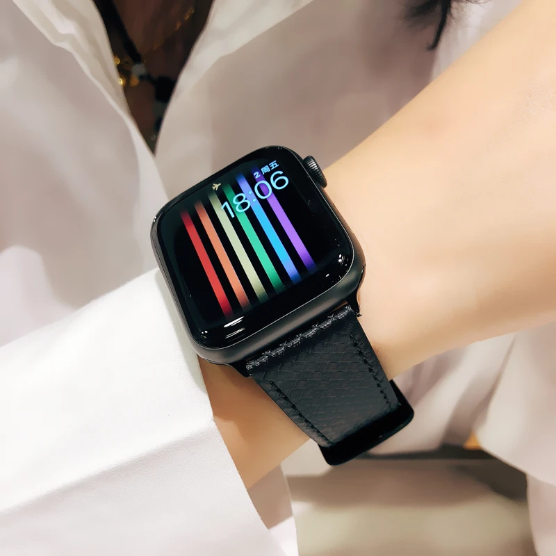 Ремешок из углеродного волокна для Apple watch band 44 мм 40 роскошный кожаный браслет iWatch