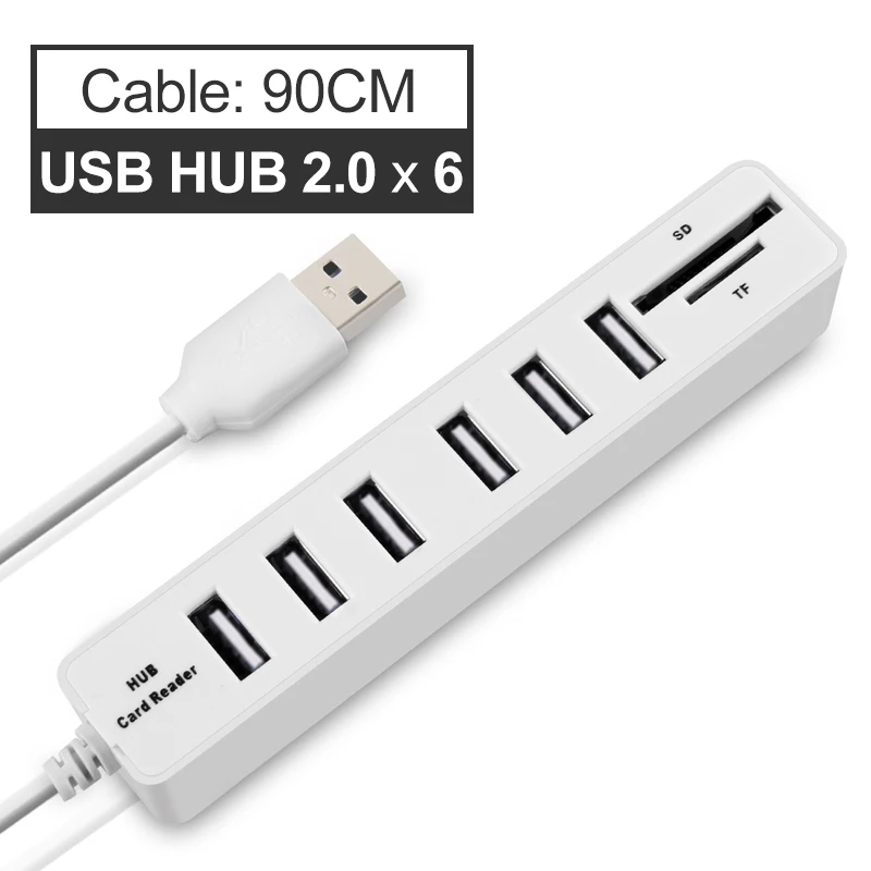 White 6 Ports 2.0 Usb-хаб 3,0 Мульти USB 3,0 концентратор USB Высокоскоростной разветвитель 3 6 портов 2,0 Hab устройство для чтения карт SD TF все в одном для ПК Компьютерные аксессуары - Цвет: White 6 Ports 2.0