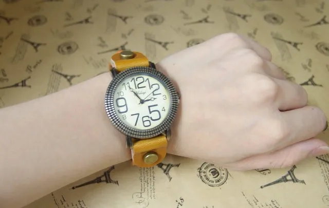 

High quality Punk cow leather watch women ladies dress quartz wristwatch Female Clock P-4