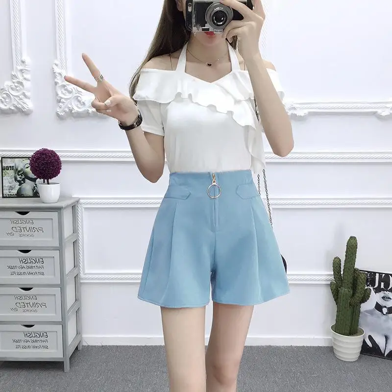DSstyles женские летние универсальные одноцветные с высокой талией широкие на